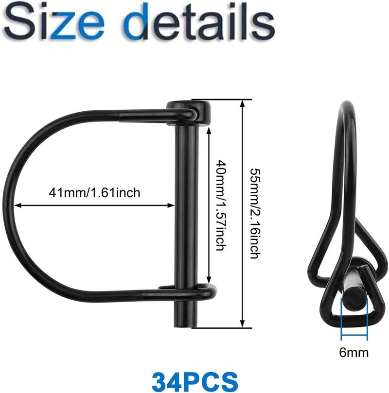 INCREWAY Wire Lock Pin, 34PCS 1/4" Carbon Steel Shaft Locking Pin Safety Coupler Pin Round Loop Wire Lock Trailers Pin for Farm Lawn Garden - Image 2